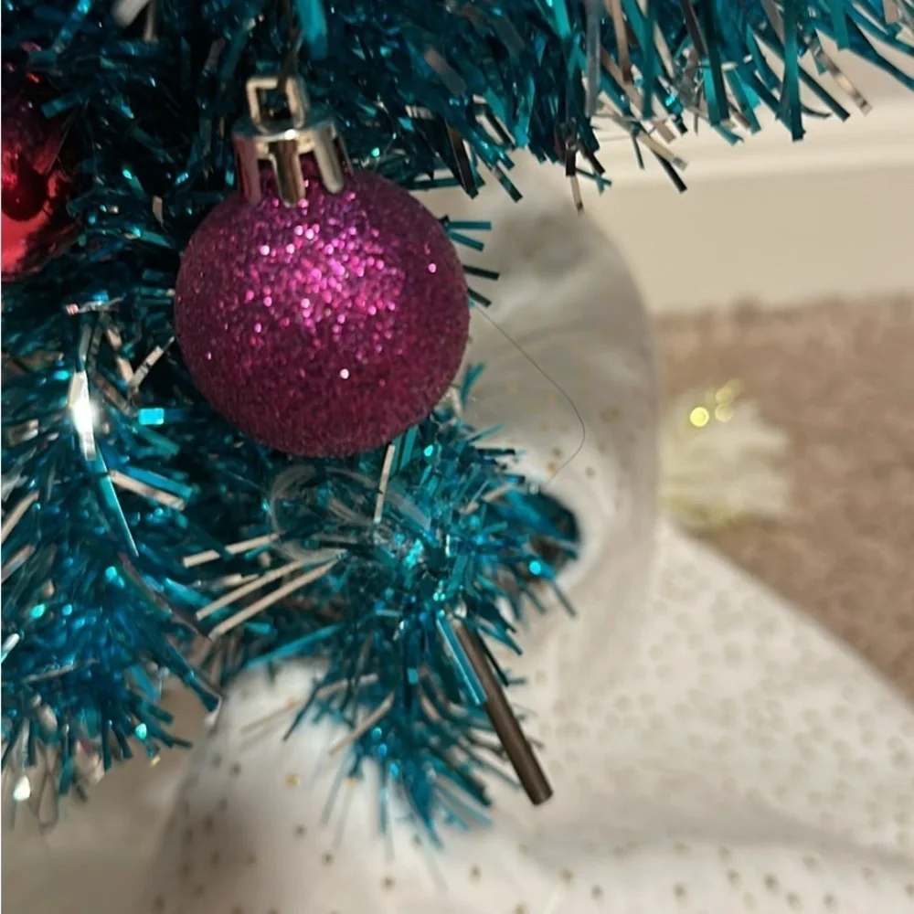 20” Festive Teal metallic Mini Christmas Tree with Star Topper and skirt